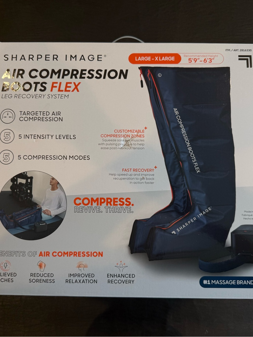 Sharper Image Air Compression Boots Flex Leg Recovery System Large/X-Large Blue